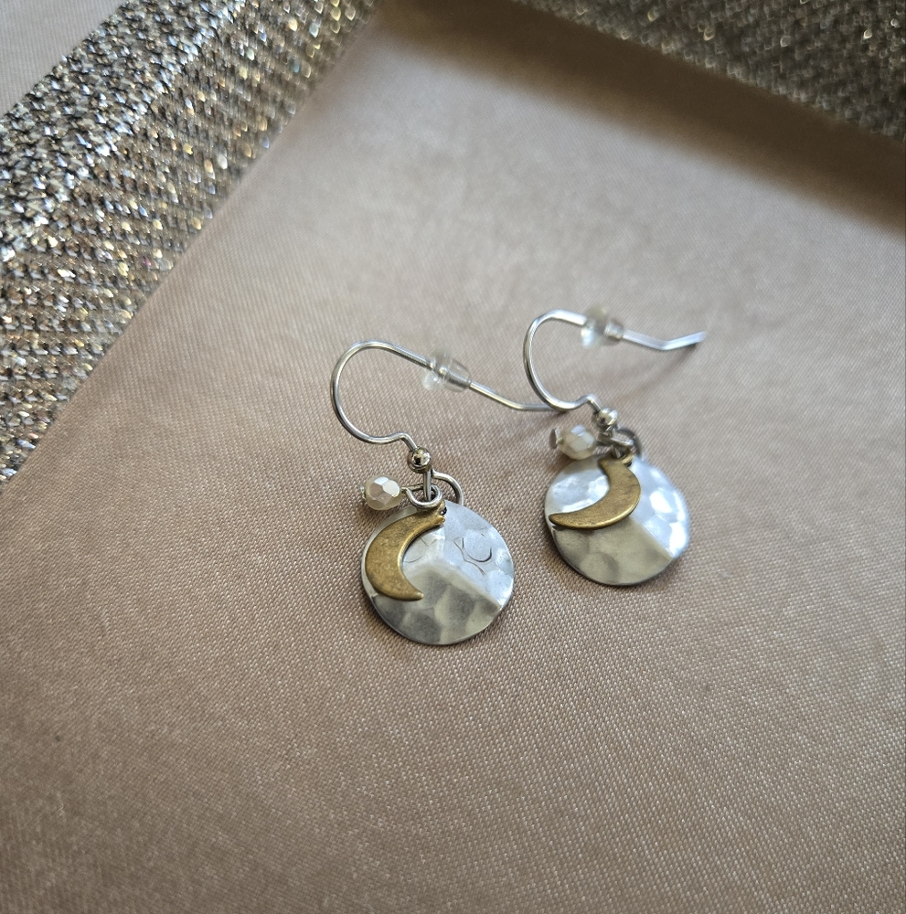 Two-Tone Crescent Moon Earrings